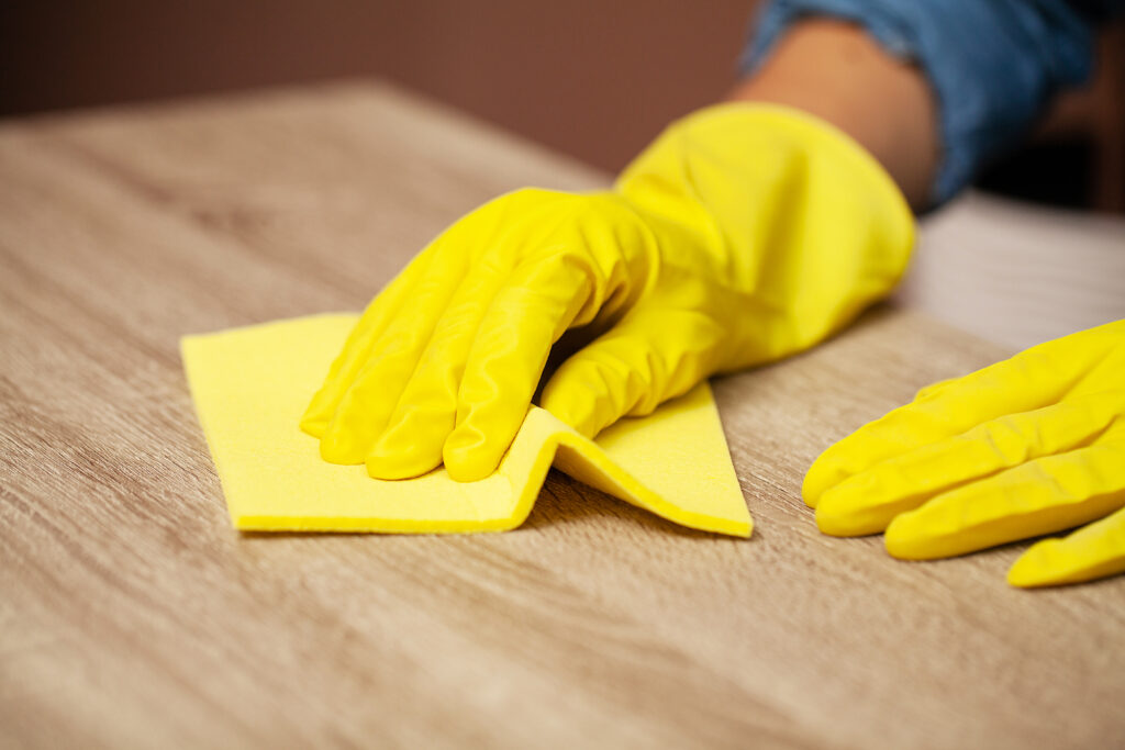 Close Up cleaning company worker hand holding sponge